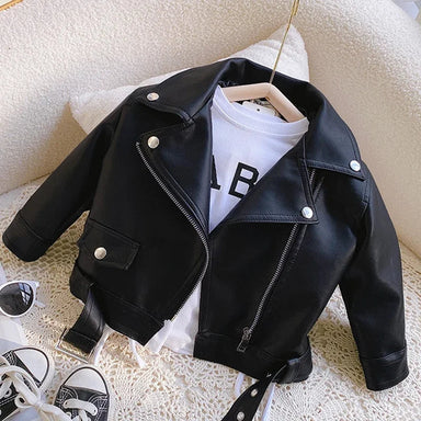 Leather biker jacket for girls with soft lining – adjustable waist | Children's jackets