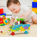 Wooden pull-along cart with fishing game – sorting blocks, animal shapes | Montessori toy