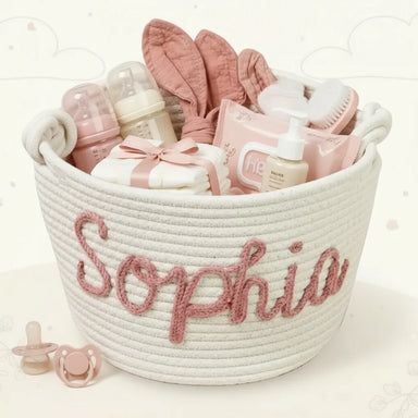 Personalised nappy basket with custom name – soft, stylish nursery storage | baby gift