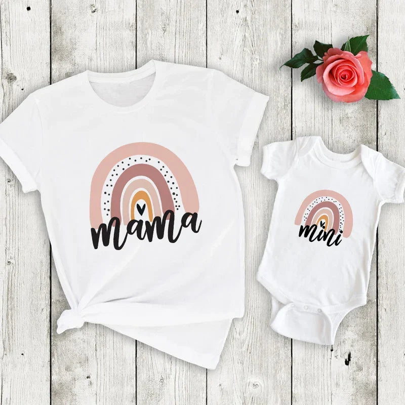 Mum & daughter matching set – shirt & romper outfit | Rainbow print