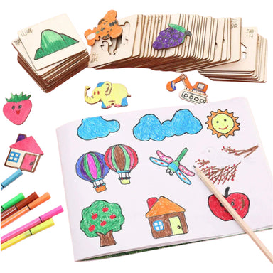 Wooden stencil set for kids – Montessori drawing templates, 20 pieces | ages 3+