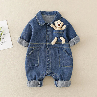 Denim-look playsuit with soft, flexible fabric – comfortable fit, button closure | baby & toddler