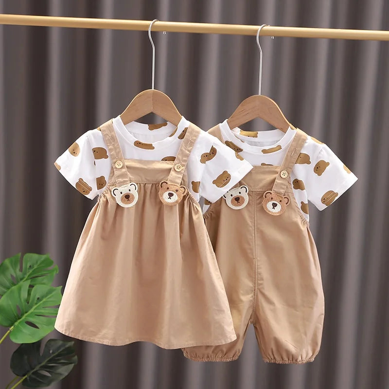 Kids' bear print outfit set – breathable, comfortable fit | boys & girls
