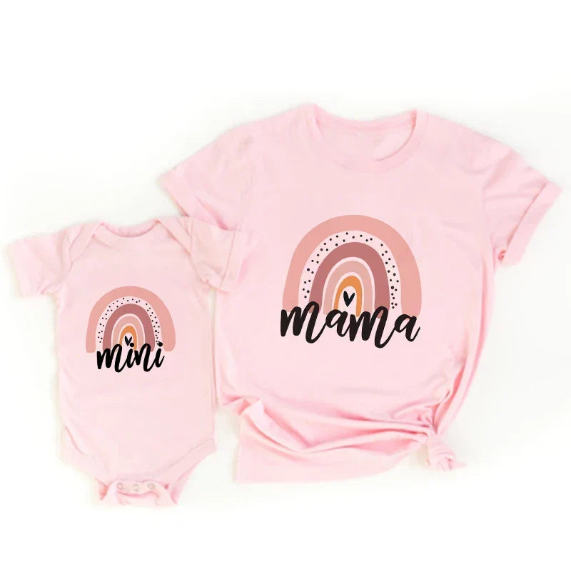 Mum & daughter matching set – shirt & romper outfit | Rainbow print