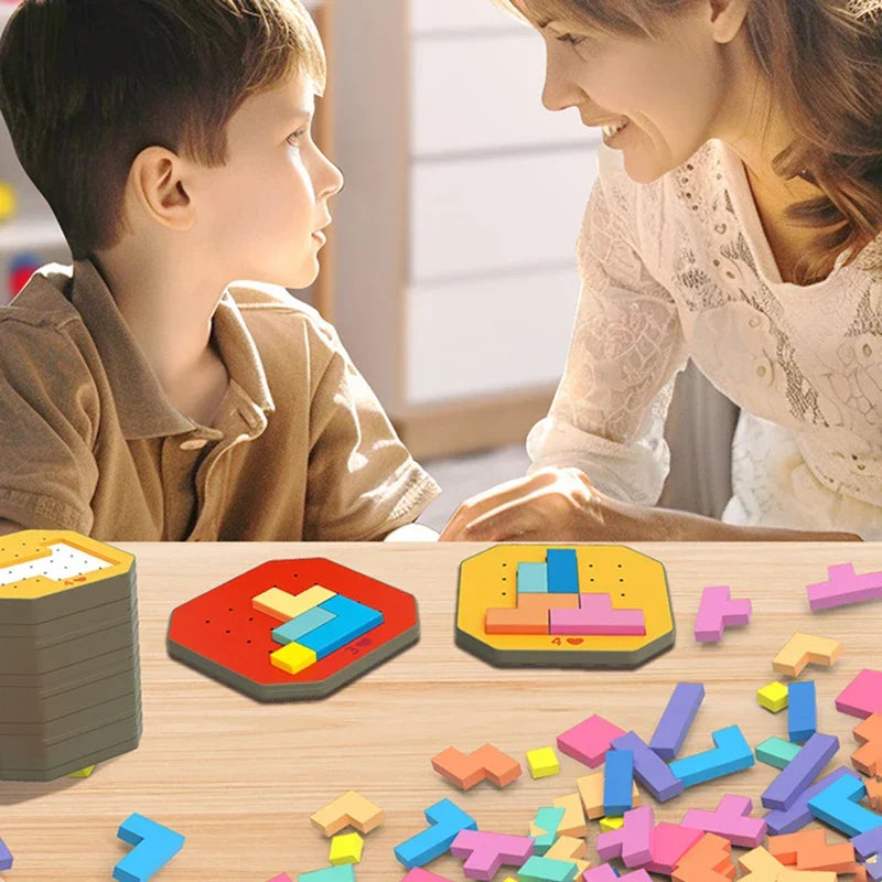 Wooden geometric puzzle blocks – shapes, colours, fine motor skills | Educational toy for kids