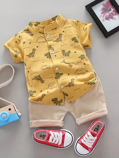 Dino summer outfit with breathable fabric – soft, playful 2-piece set | boys 9 months-3 years