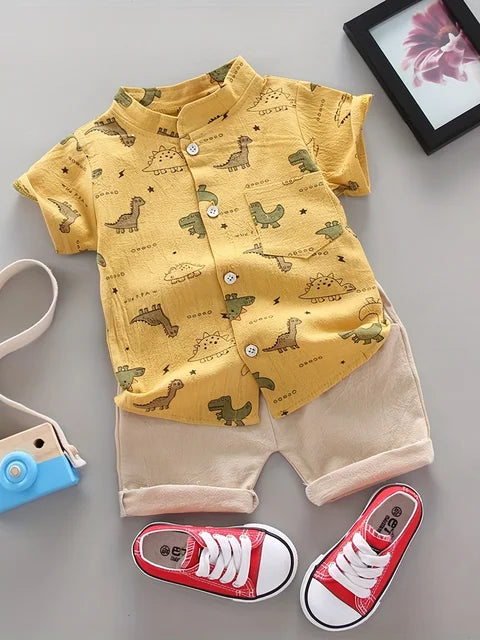 Dino summer outfit with breathable fabric – soft, playful 2-piece set | boys 9 months-3 years