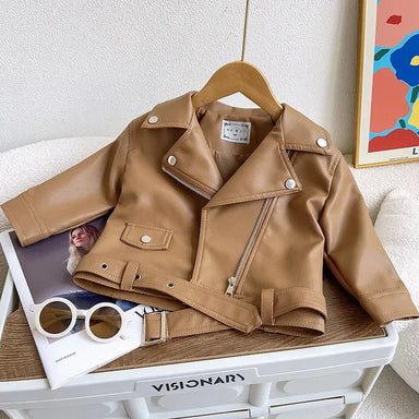 Leather biker jacket for girls with soft lining – adjustable waist | Children's jackets