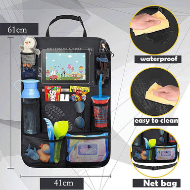 Car organiser with tablet holder – Multiple pockets, water-repellent | For families