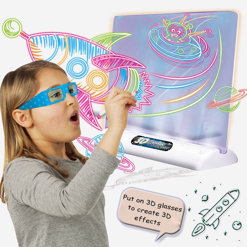 3D LED drawing board with magical light effects – creative, reusable, educational | for kids