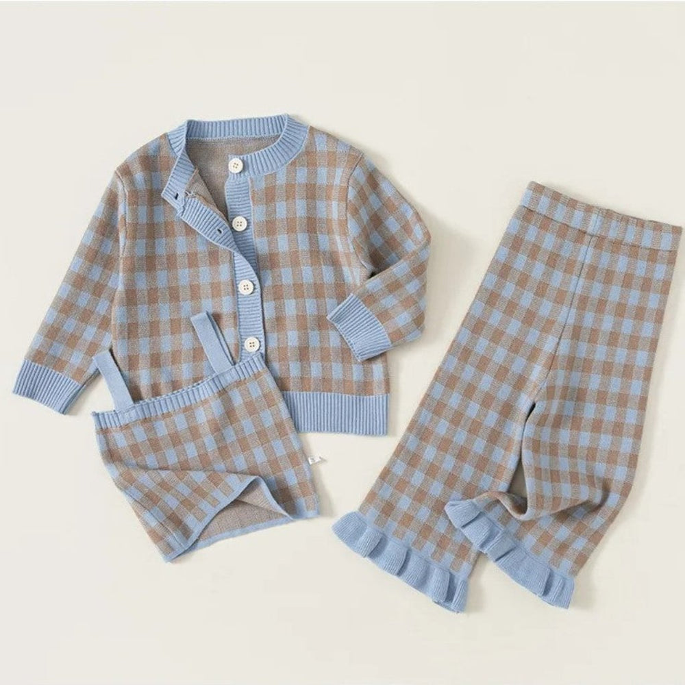 3-piece checked outfit – top, trousers & cardigan | girls' sets