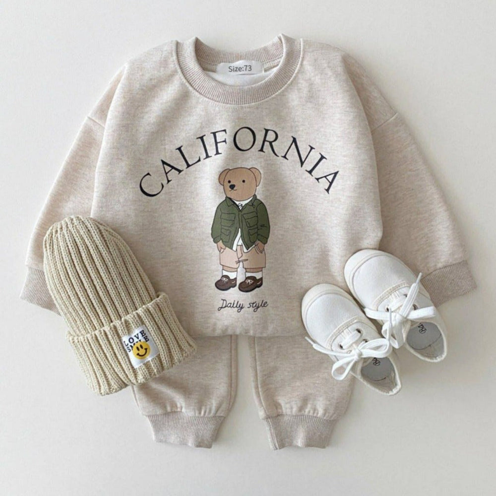 2-piece top & trousers set in soft cotton – breathable, stretchy, cute city design | baby outfit