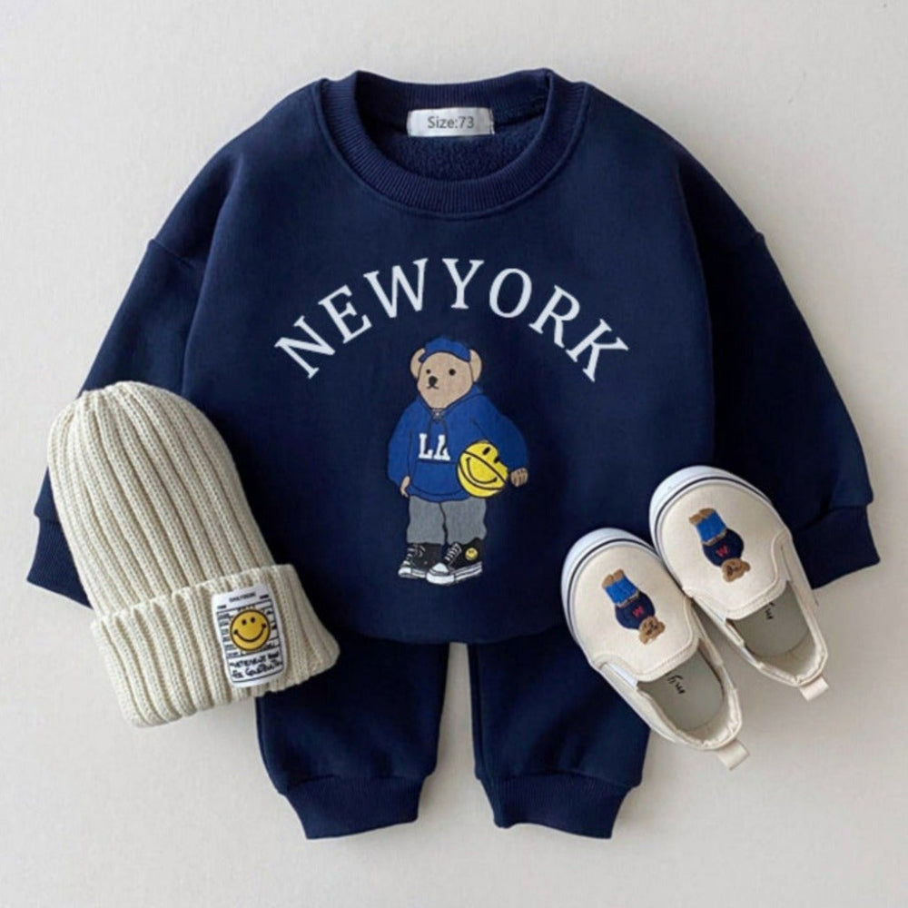 2-piece top & trousers set in soft cotton – breathable, stretchy, cute city design | baby outfit