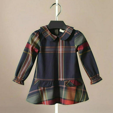 Tartan dress with elegant collar – soft cotton blend, long sleeves | Girls