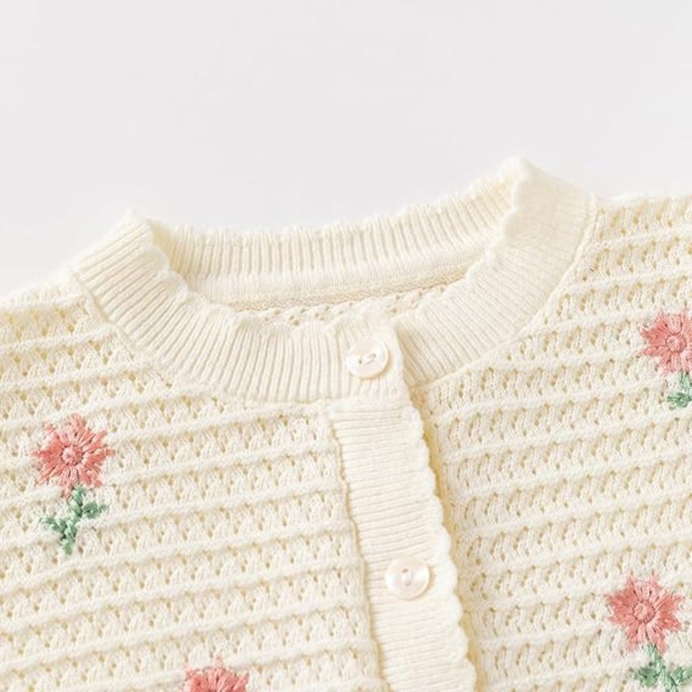 Floral baby girls' cardigan – soft cotton, button-up, long sleeves | knitwear