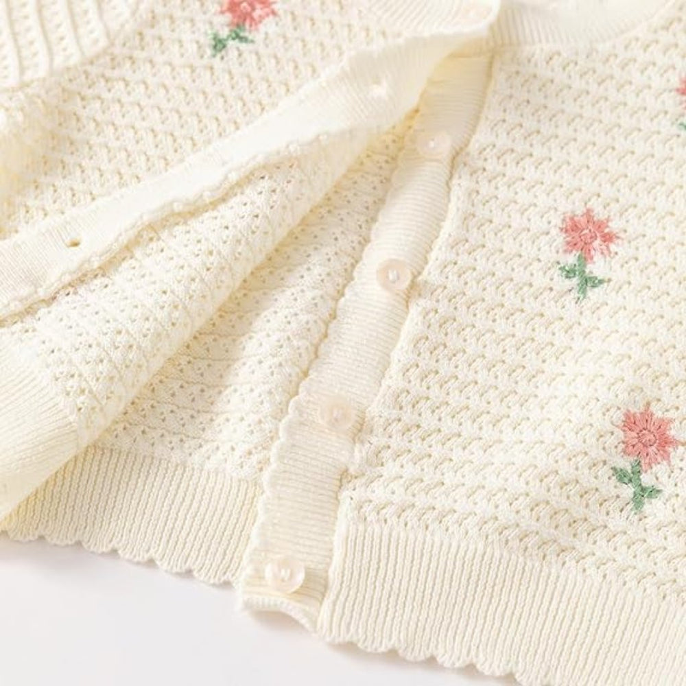 Floral baby girls' cardigan – soft cotton, button-up, long sleeves | knitwear
