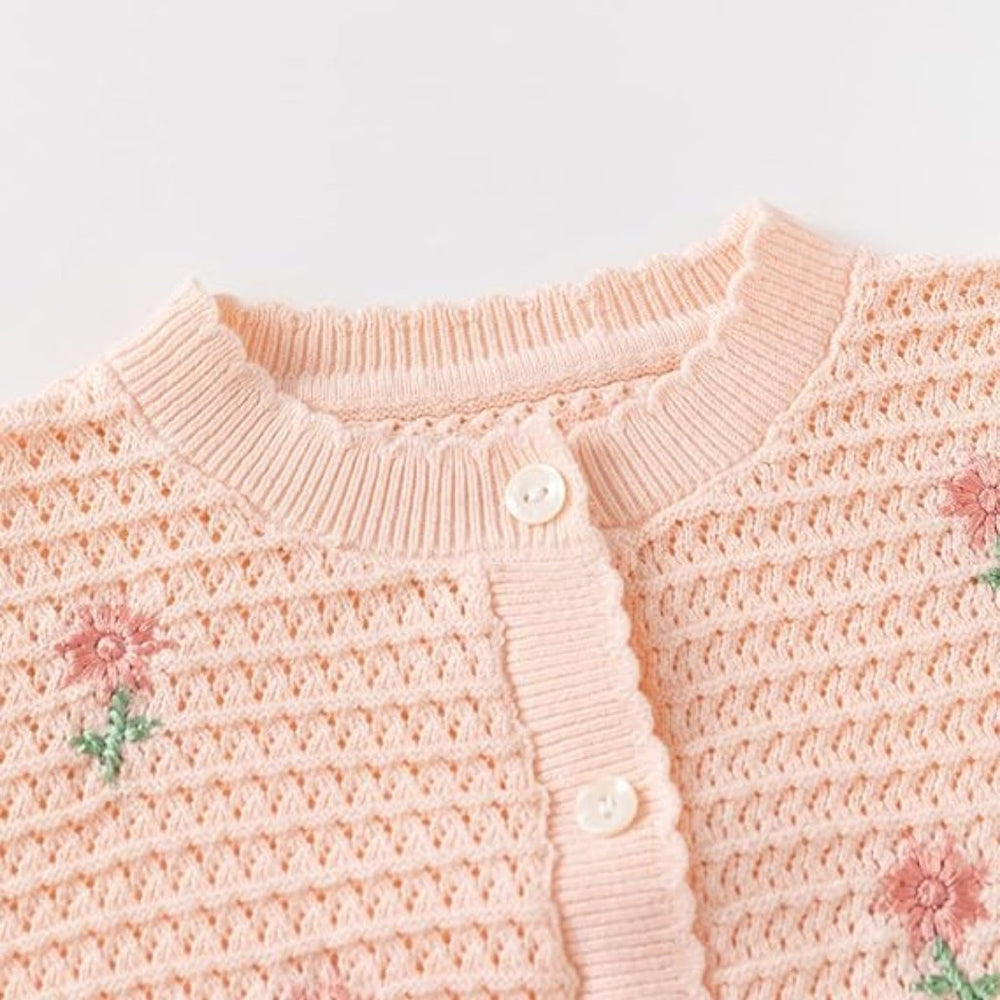 Floral baby girls' cardigan – soft cotton, button-up, long sleeves | knitwear
