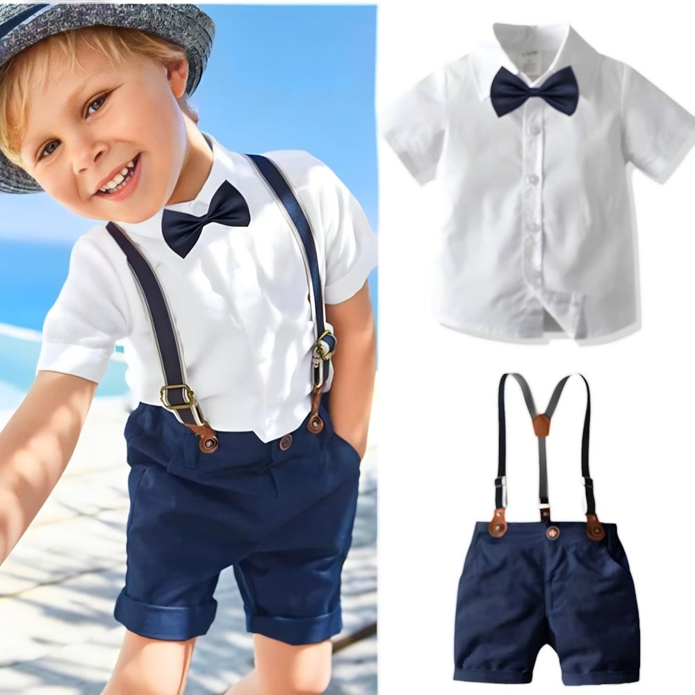 4-piece boys outfit set – shirt, shorts, bow tie & braces | Occasion wear