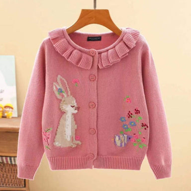 Knitted girls cardigan with bunny design – 100% cotton, button fastening | baby & toddler