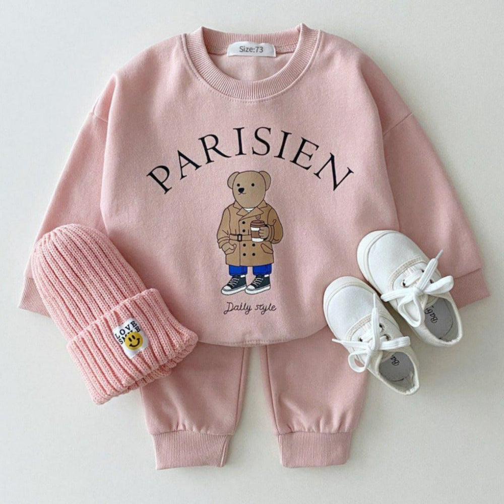 2-piece top & trousers set in soft cotton – breathable, stretchy, cute city design | baby outfit