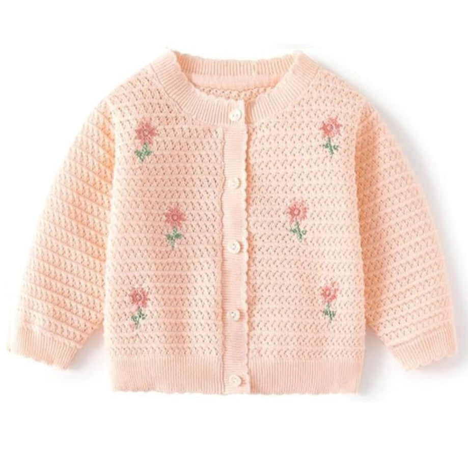 Floral baby girls' cardigan – soft cotton, button-up, long sleeves | knitwear