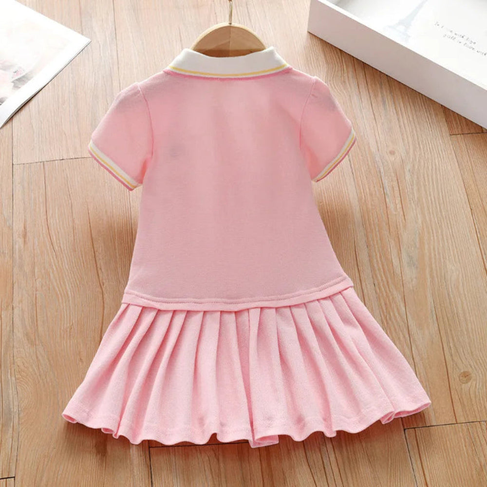 Polo dress with button placket – soft cotton, elegant flare | for girls