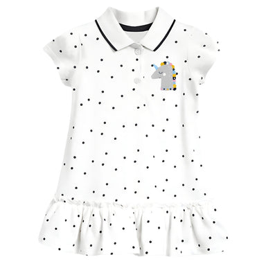 Unicorn polo dress with polka dots – soft cotton, button collar | girls
