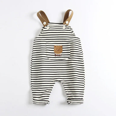 Striped boho dungarees with bear detail – soft cotton blend, adjustable straps | Baby & toddler