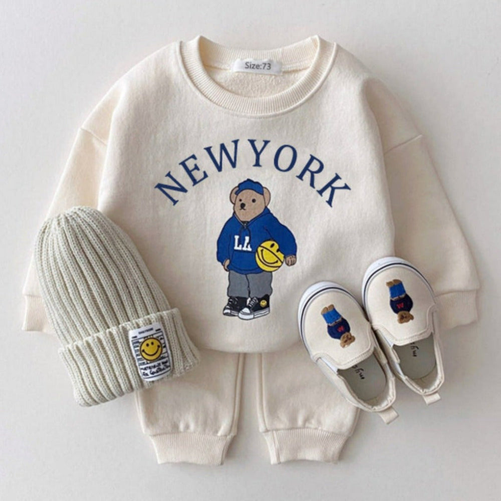 2-piece top & trousers set in soft cotton – breathable, stretchy, cute city design | baby outfit
