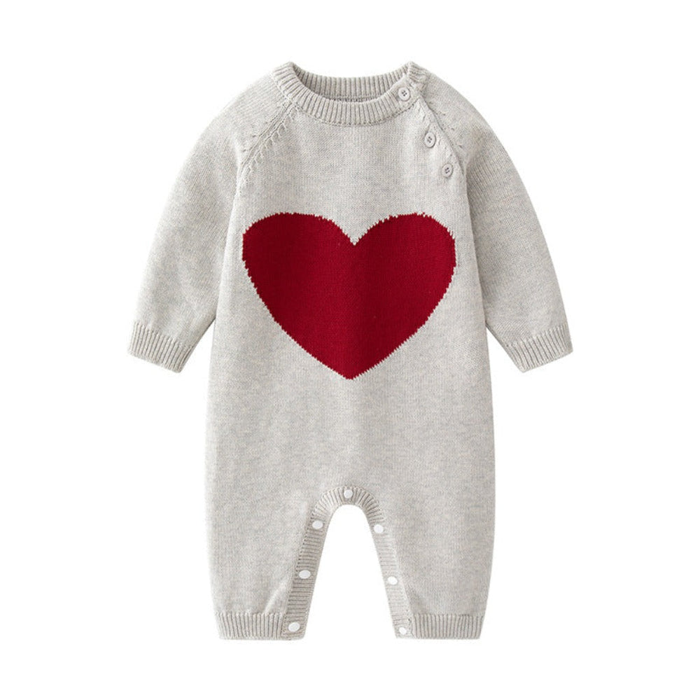 Knitted heart romper keeps baby cosy – soft cotton mix, long sleeves | jumpsuit