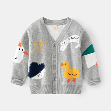 Knitted cardigan with farm animal print – soft, breathable cotton | Boys