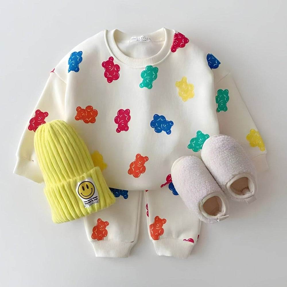 Fleece-lined tracksuit set – soft cotton blend, gummy bear print | baby & toddler outfit