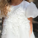 Flower girl dress with tulle skirt – satin top, floral appliqués, removable bow | occasion wear