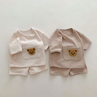Baby and toddler cotton set with bear detail – soft, hypoallergenic, elastic waist | 2-piece outfit