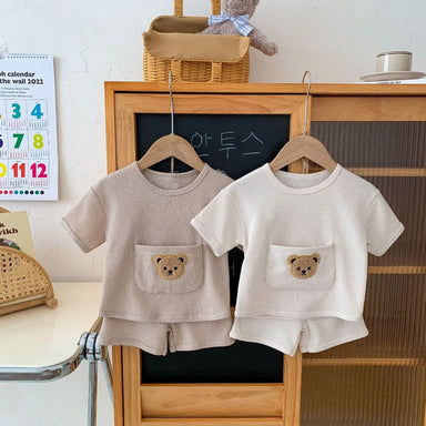 Baby and toddler cotton set with bear detail – soft, hypoallergenic, elastic waist | 2-piece outfit
