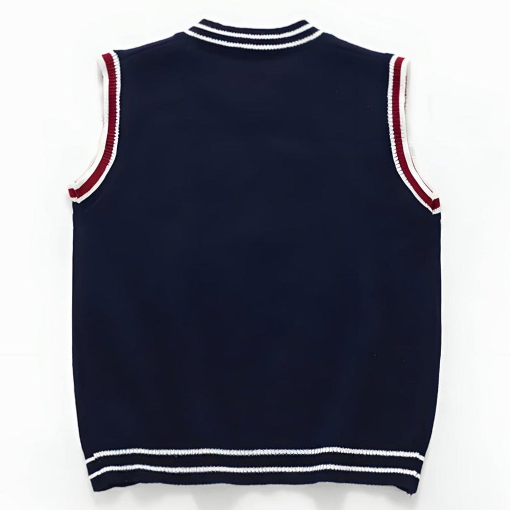 Knitted cotton sleeveless pullover with bear print – soft, breathable, ribbed trims | toddler jumper