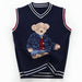 Knitted cotton sleeveless pullover with bear print – soft, breathable, ribbed trims | toddler jumper
