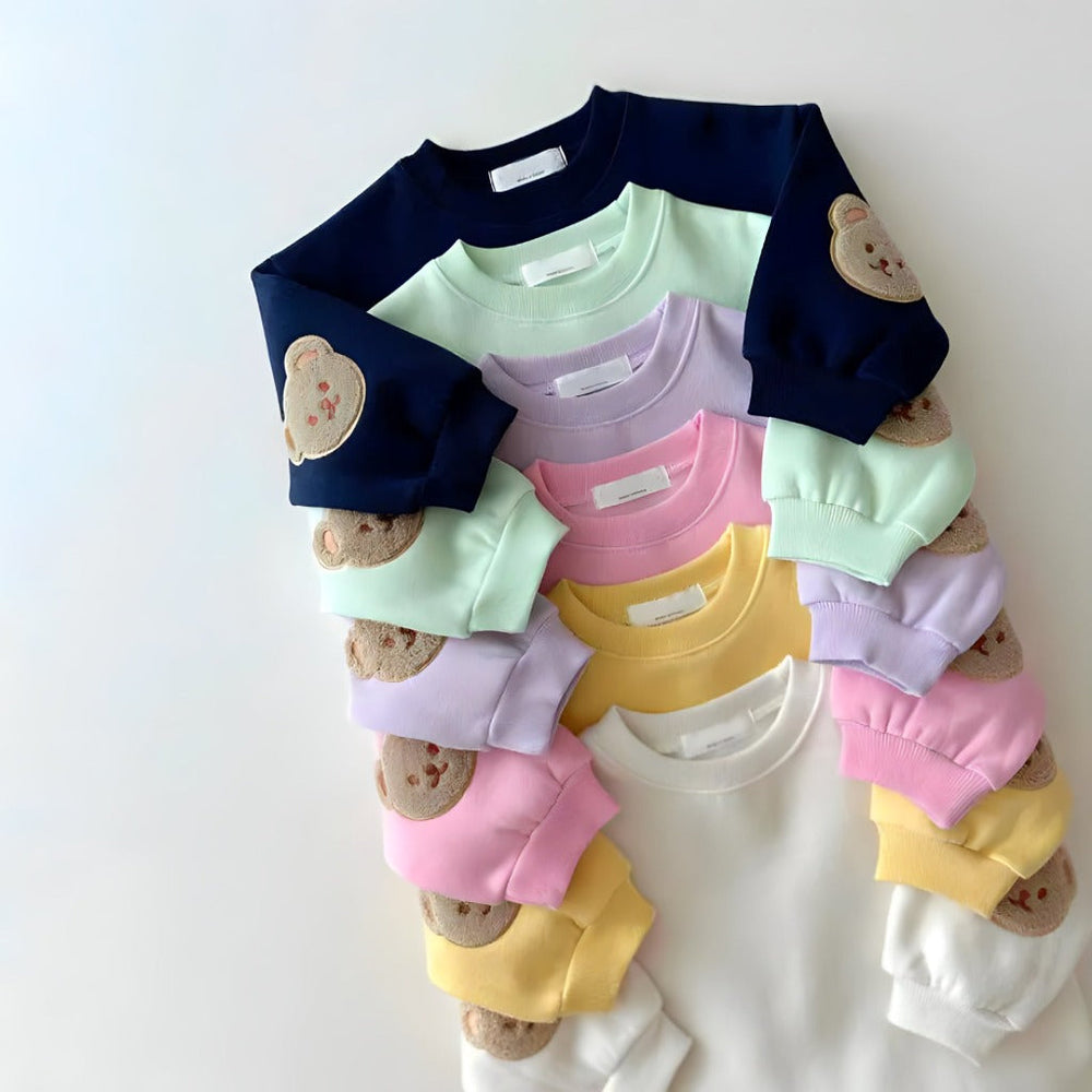 Bear sleeve jumper & joggers set – organic cotton, elastic waist | Baby & toddler