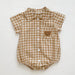 Checked baby romper with buttons – soft cotton, bear embroidery | unisex