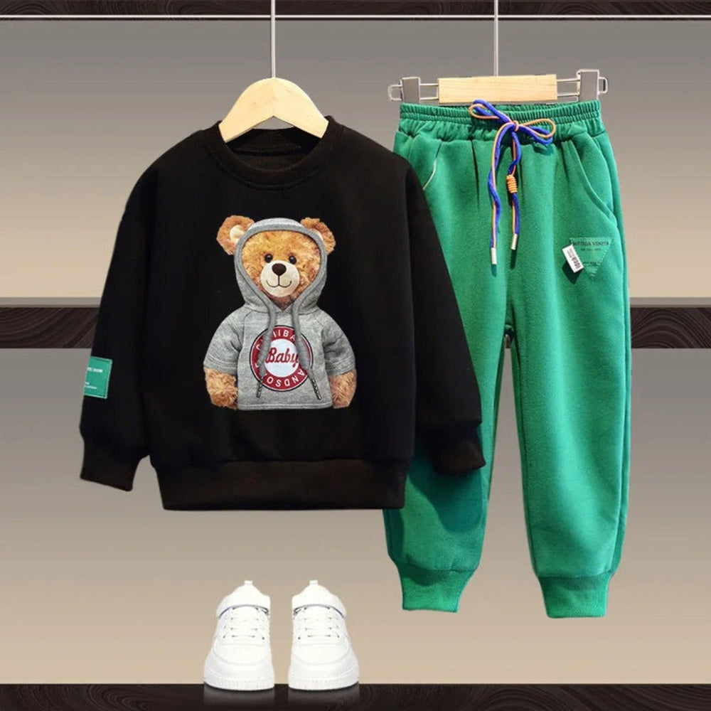 Boys' bear print jumper and trousers set – soft, comfortable fit | joggers