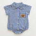 Checked baby romper with buttons – soft cotton, bear embroidery | unisex