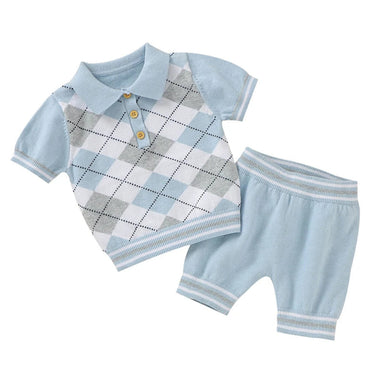 Boys' knitted polo and shorts set – soft cotton, argyle design | baby & toddler