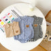 Checked baby romper with buttons – soft cotton, bear embroidery | unisex
