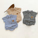Checked baby romper with buttons – soft cotton, bear embroidery | unisex