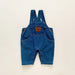Denim jumpsuit and striped top set – bear applique, adjustable straps | Baby outfit