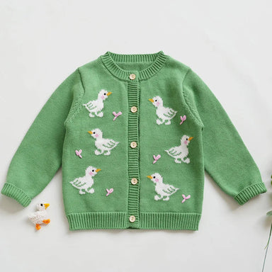 Knitted cardigan with duck motif – soft cotton, button fastening | girls