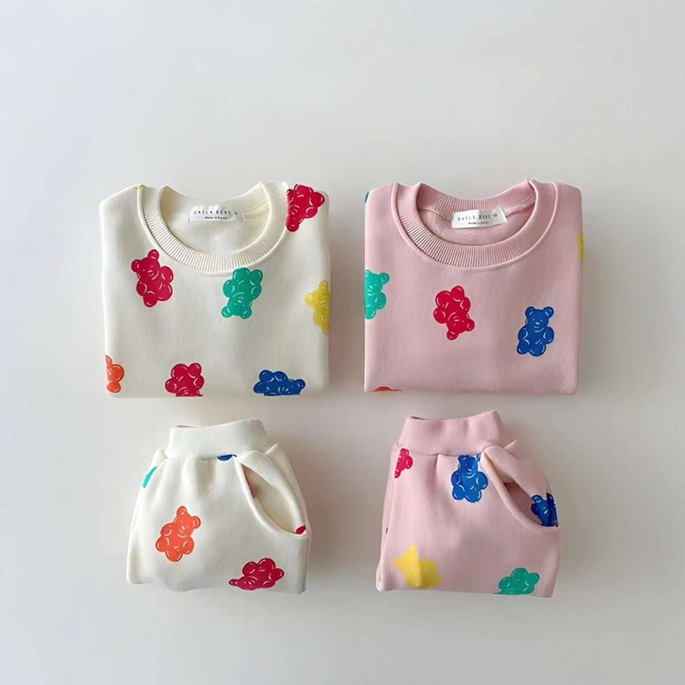 Fleece-lined tracksuit set – soft cotton blend, gummy bear print | baby & toddler outfit