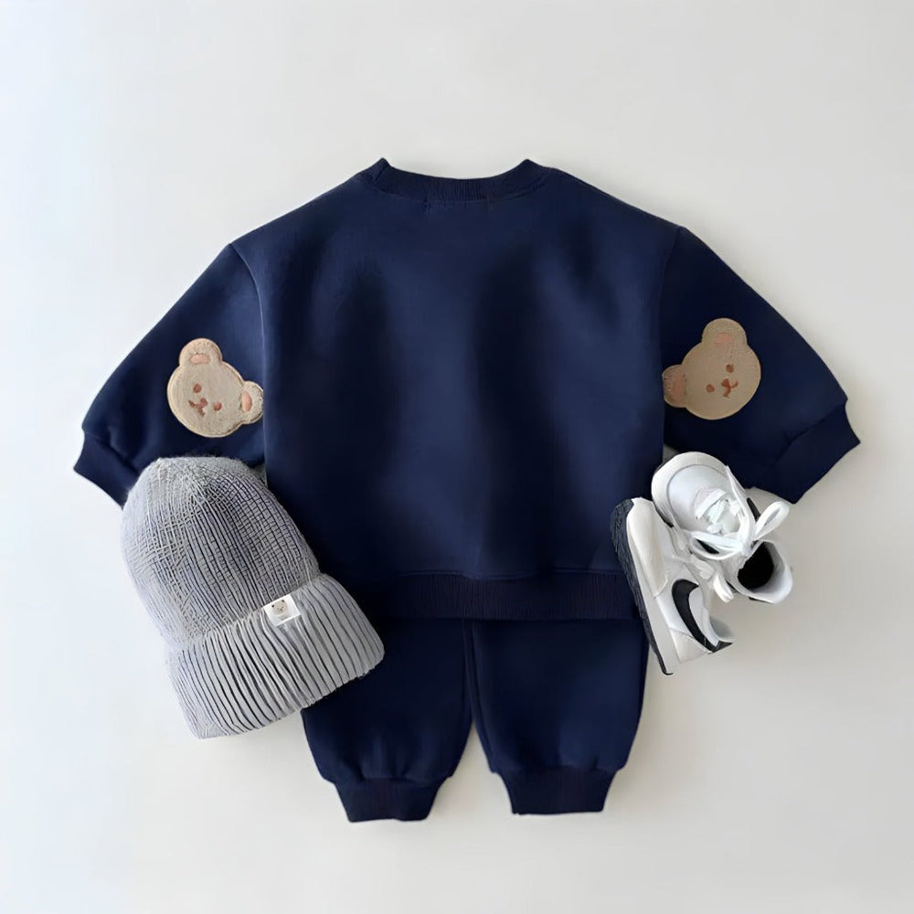 Bear sleeve jumper & joggers set – organic cotton, elastic waist | Baby & toddler