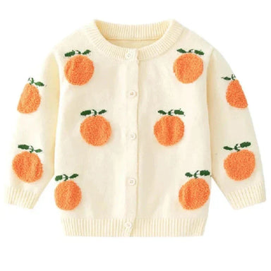 Girls' knit cardigan with playful fruit print – soft, button-front | Toddler jumpers