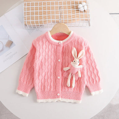 Girls' cardigan with cute bunny detail – 100% knitted cotton, button fastening | Baby & toddler